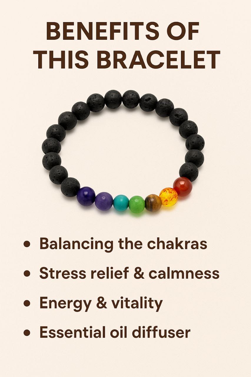 Seven Chakra Bracelet with lava stone - The Mind and Body Alignment bracelet.